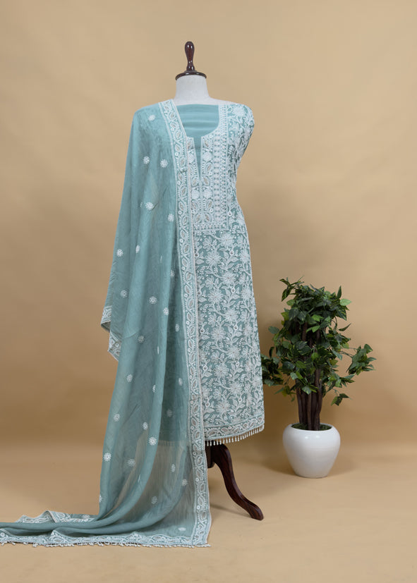 Mango Yellow Festive Mulmul Suit Fabric With Resham Embroidery And Pearls