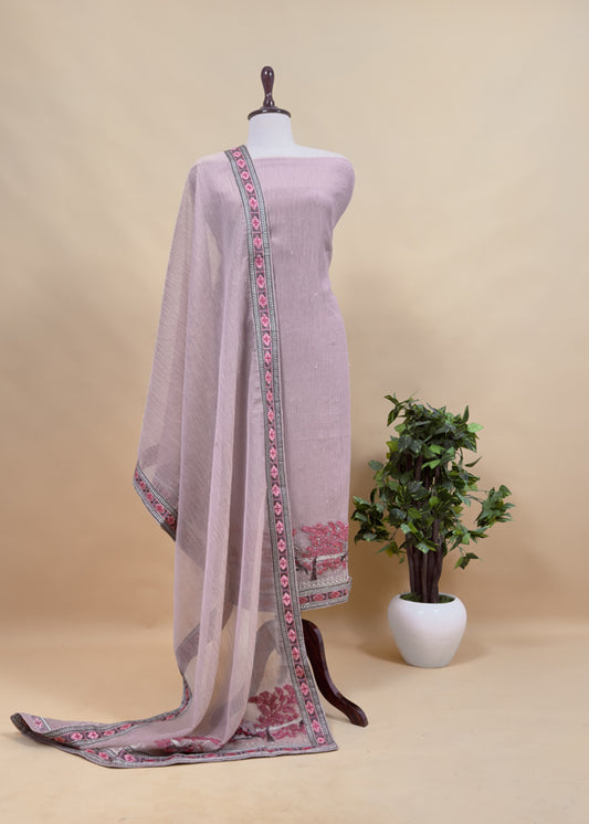 Flamingo Pink Crushed Tissue Silk Suit With Chidiya Embroidery