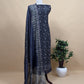 Blue Indigo Block Print Pure Maheshwari Silk Unstitched Suit Fabric