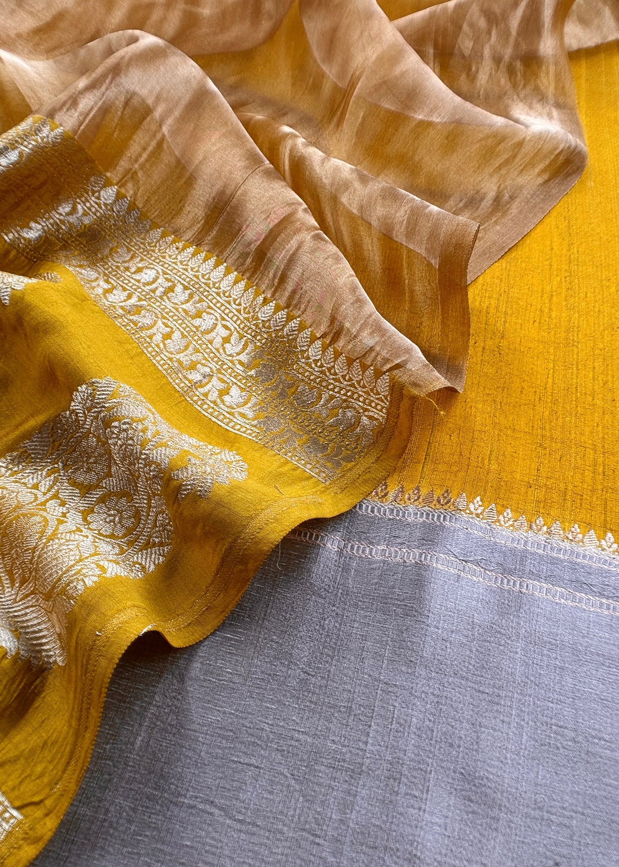 Goldan Yellow Handwoven Raw Silk Suit With Tissue Silk Dupatta
