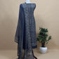 Blue Indigo Block Print Pure Maheshwari Silk Unstitched Suit Fabric