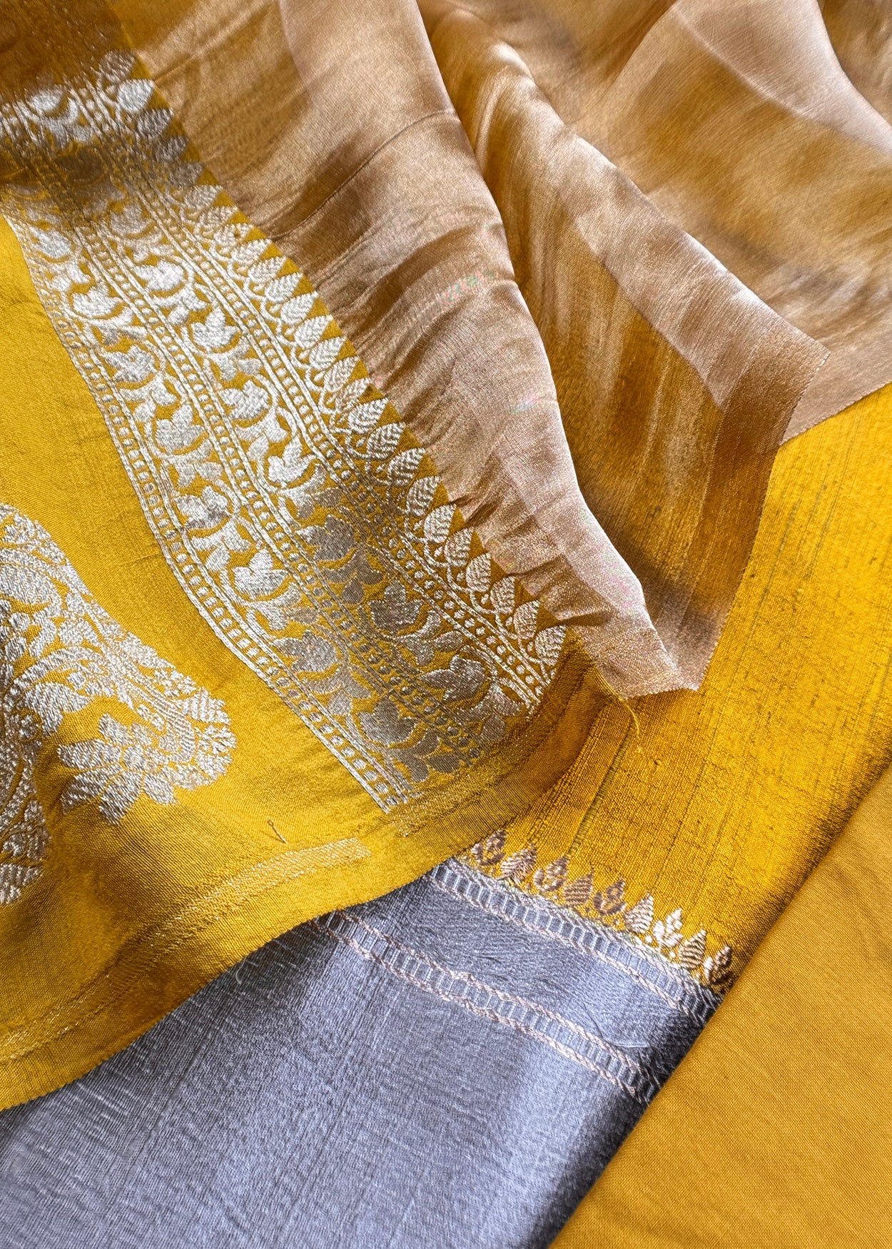 Goldan Yellow Handwoven Raw Silk Suit With Tissue Silk Dupatta