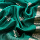 Emerald Green Handloom Raw Silk Unstitched Suit Fabric With Peonies Sonarupa Kadwa Weaving
