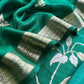 Emerald Green Handloom Raw Silk Unstitched Suit Fabric With Peonies Sonarupa Kadwa Weaving