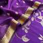 Purple Handloom Raw Silk Unstitched Suit Fabric With Peonies Sonarupa Kadwa Weaving