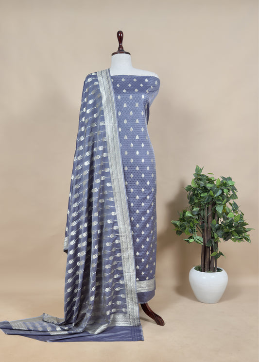 Blue Katan Silk Suit with Zari Weaving