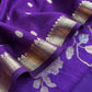 Purple Handloom Raw Silk Unstitched Suit Fabric With Peonies Sonarupa Kadwa Weaving