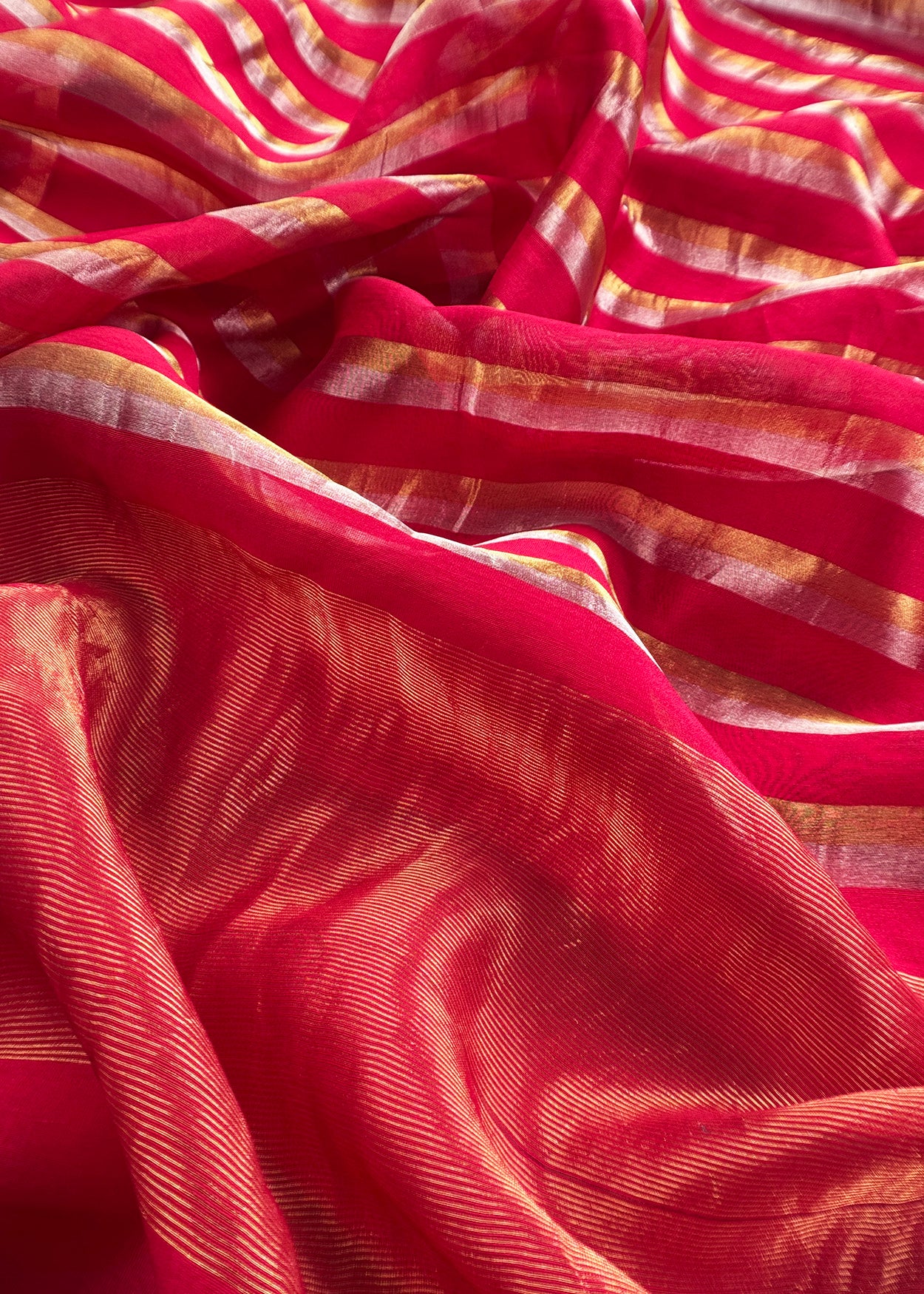 Red Handloom Silk Unstitched Kurta And Sonarupa Zari Panel Dupatta With Tissue Appliqué Work
