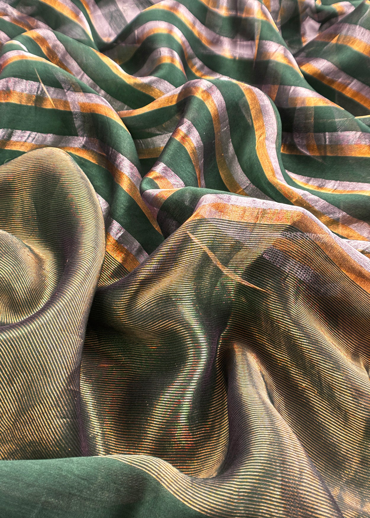 Bottle Green Handloom Silk Unstitched Kurta And Sonarupa Zari Panel Dupatta With Tissue Appliqué Work