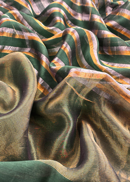 Bottle Green Handloom Silk Unstitched Kurta And Sonarupa Zari Panel Dupatta With Tissue Appliqué Work
