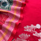 Red Handloom Silk Unstitched Suit Fabric With Hand Paint And Sonarupa Kadwa Weaving