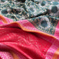 Red Handloom Silk Unstitched Suit Fabric With Hand Paint And Sonarupa Kadwa Weaving