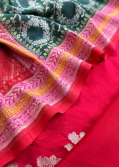 Premium quality silk unstitched suit with kora dupatta

