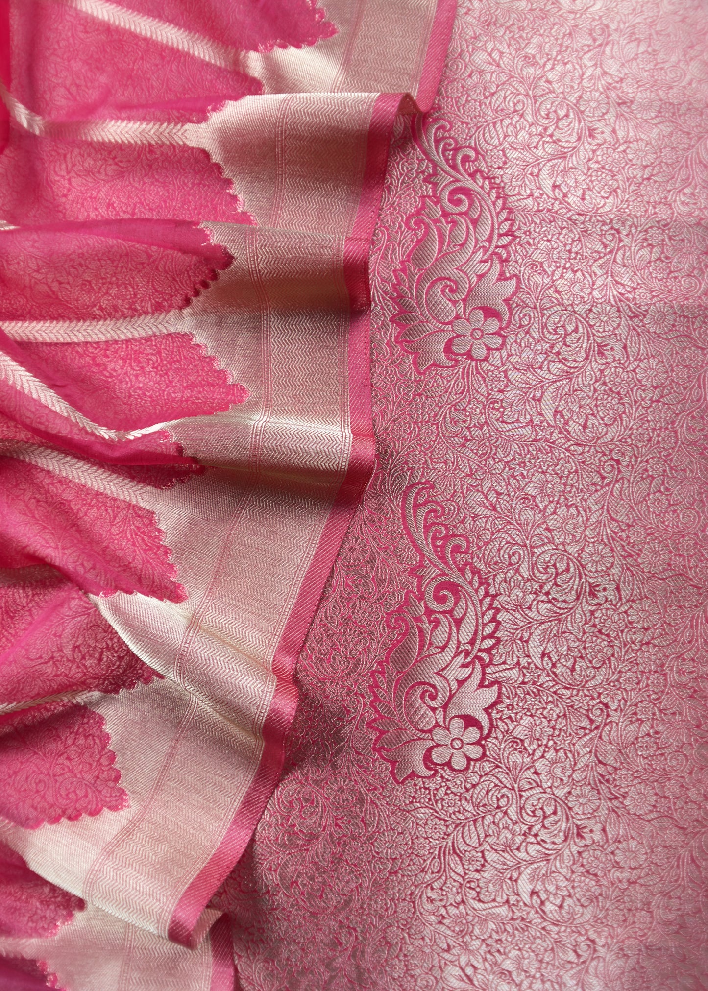 Radish Pink Brocade Kurta With Organza Dupatta