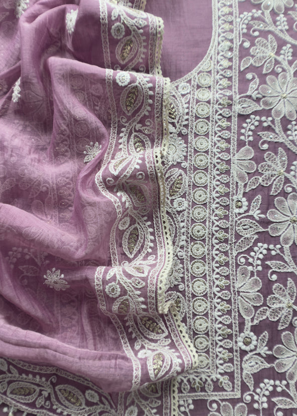 Mango Yellow Festive Mulmul Suit Fabric With Resham Embroidery And Pearls