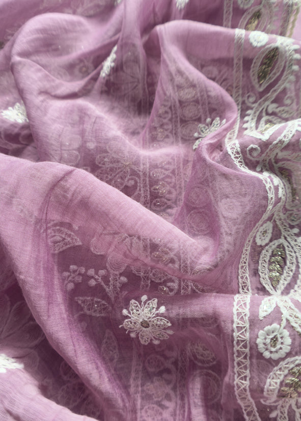 Mango Yellow Festive Mulmul Suit Fabric With Resham Embroidery And Pearls