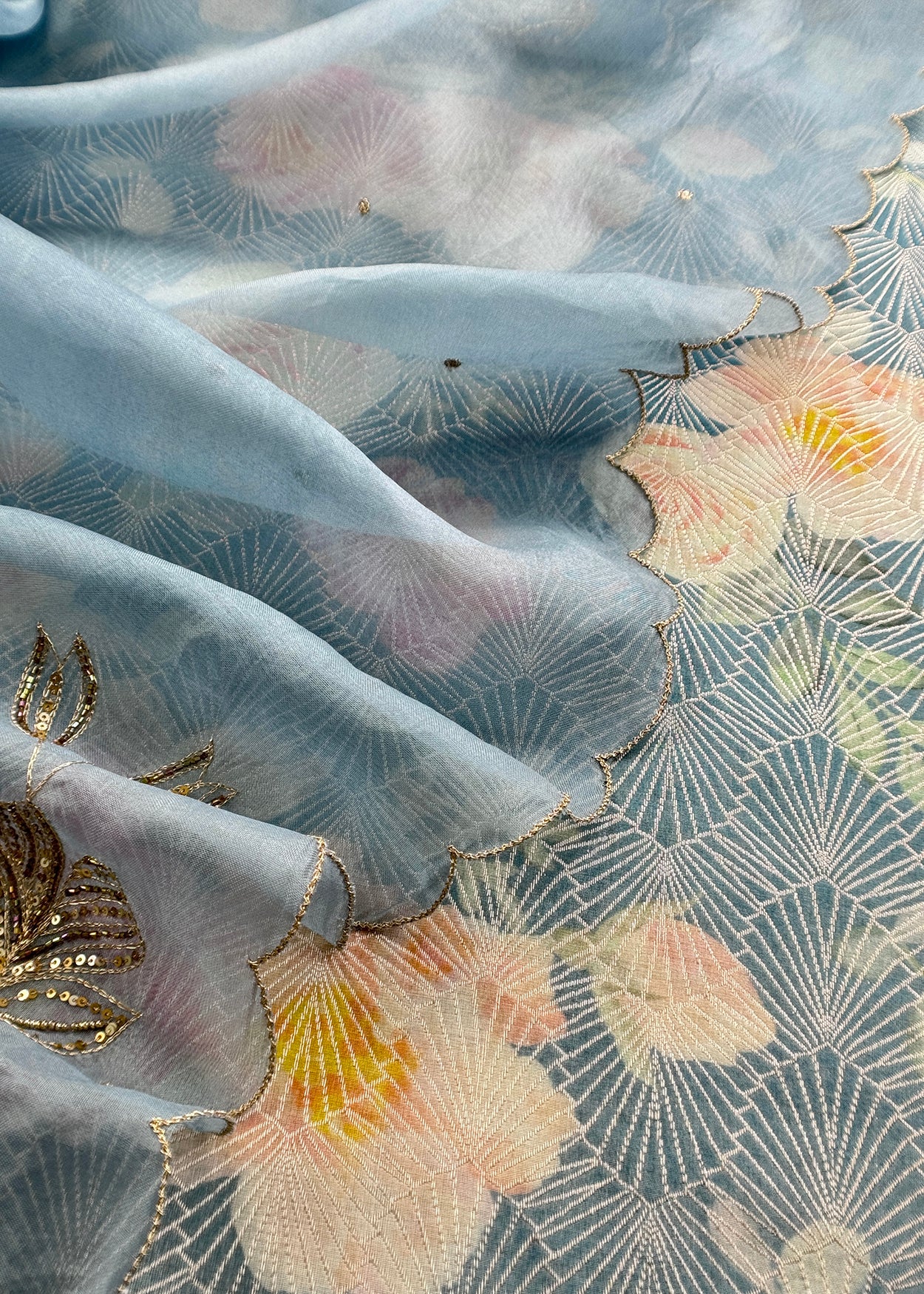Brocade silk suit set with organza silk dupatta

