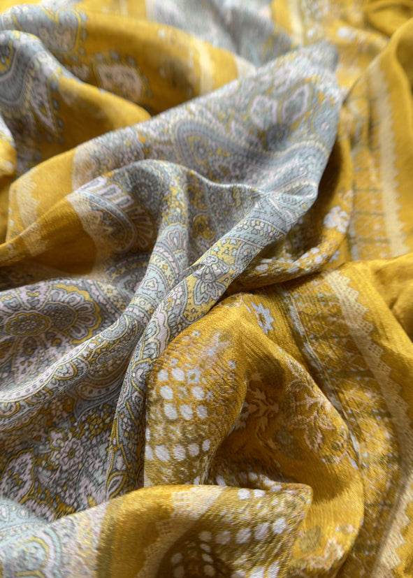 Mustard Ochre Pure Glace Cotton Kurta And Pure Chinon Paisley Dupatta With Resham Embroidery