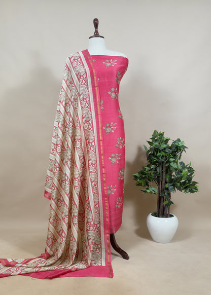Ultra Violet Kantha Embroidered Maheshwari Silk Madhubani Print Unstitched Suit