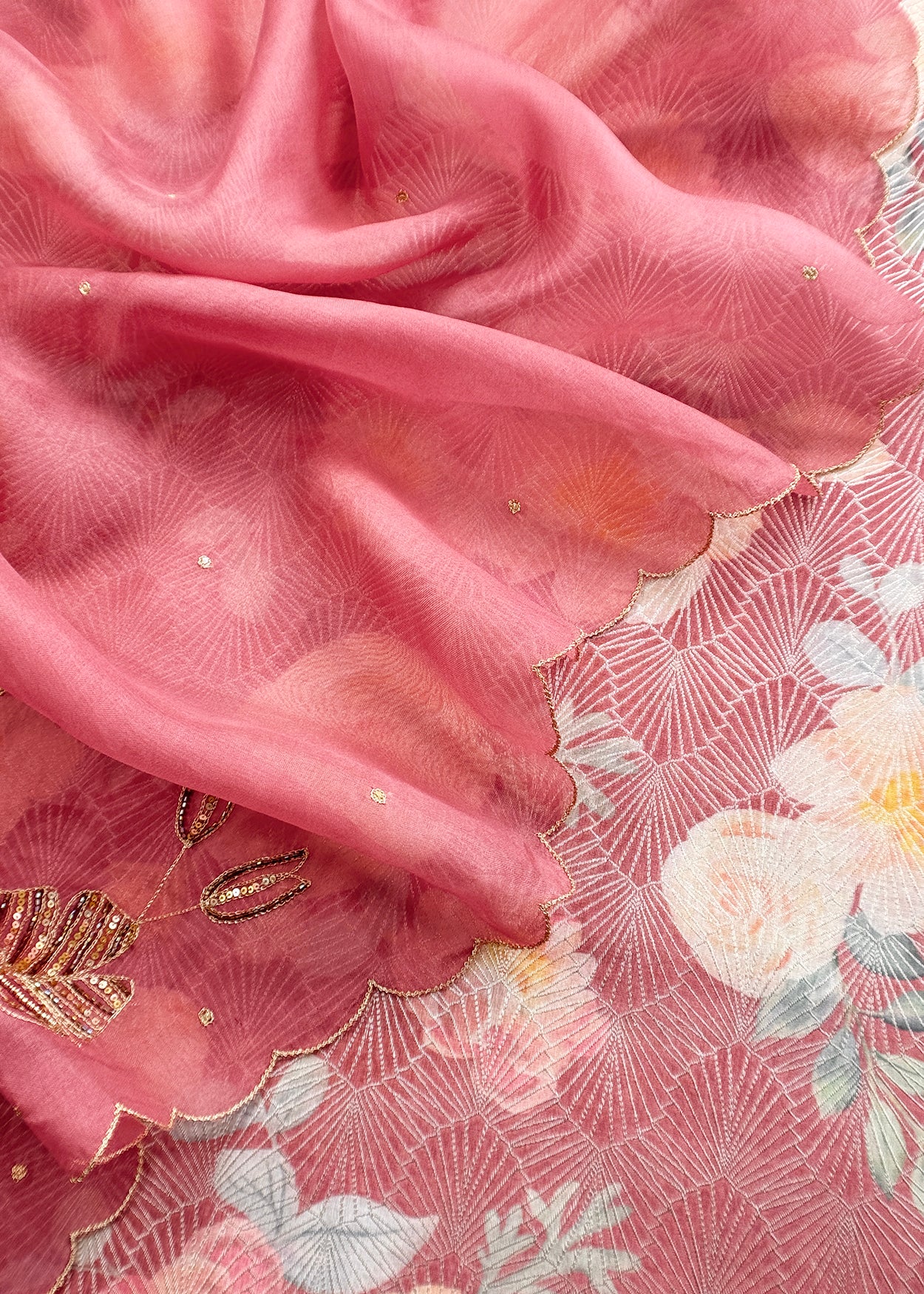 Brocade silk suit set with organza silk dupatta

