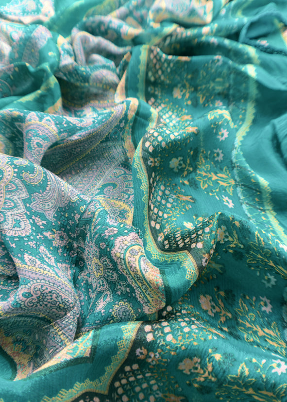 Turquoise Pure Glace Cotton Kurta and Pure Chinon Paisley Dupatta with Resham Embroidery