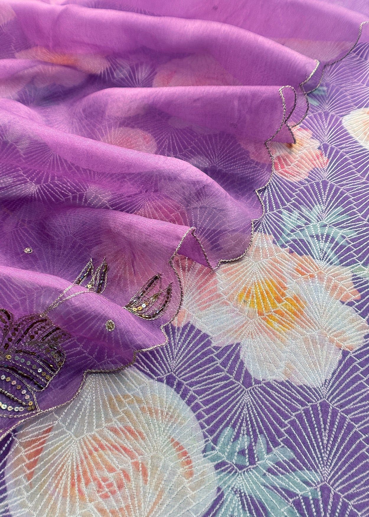 Brocade silk suit set with organza silk dupatta

