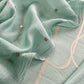 Sky Blue Handloom Mulmul Unstitched Suit With Zari Weaving And Gotapatti Polka Dots