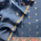 Classic Blue Handloom 70gm Chanderi Unstitched Suit Set With Multicolour Embroidery