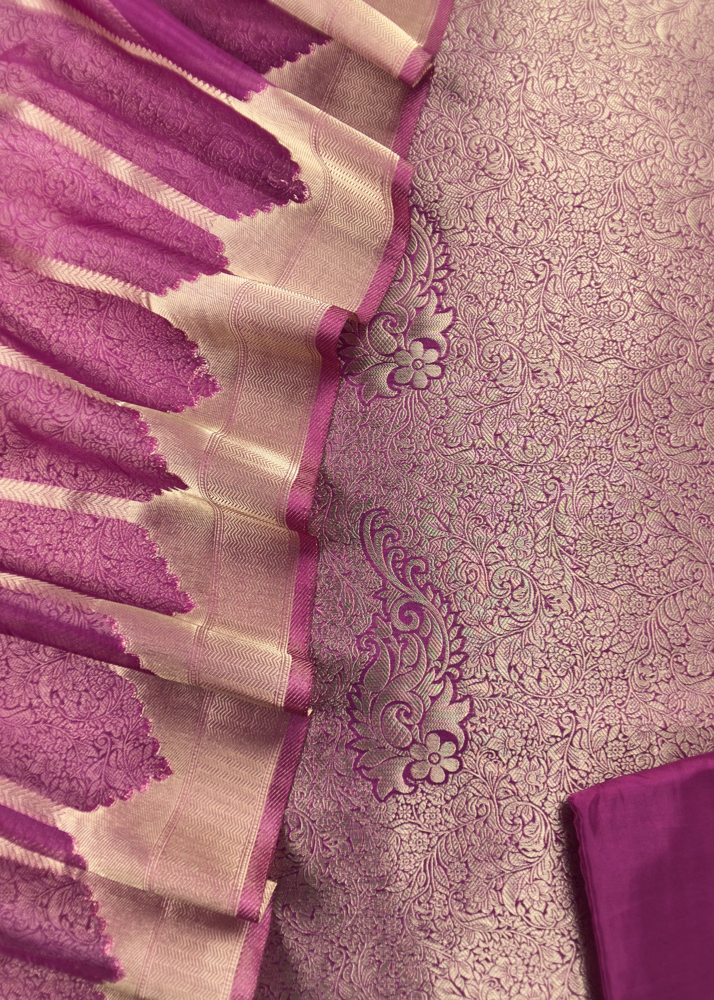 Violet Brocade Kurta With Organza Dupatta