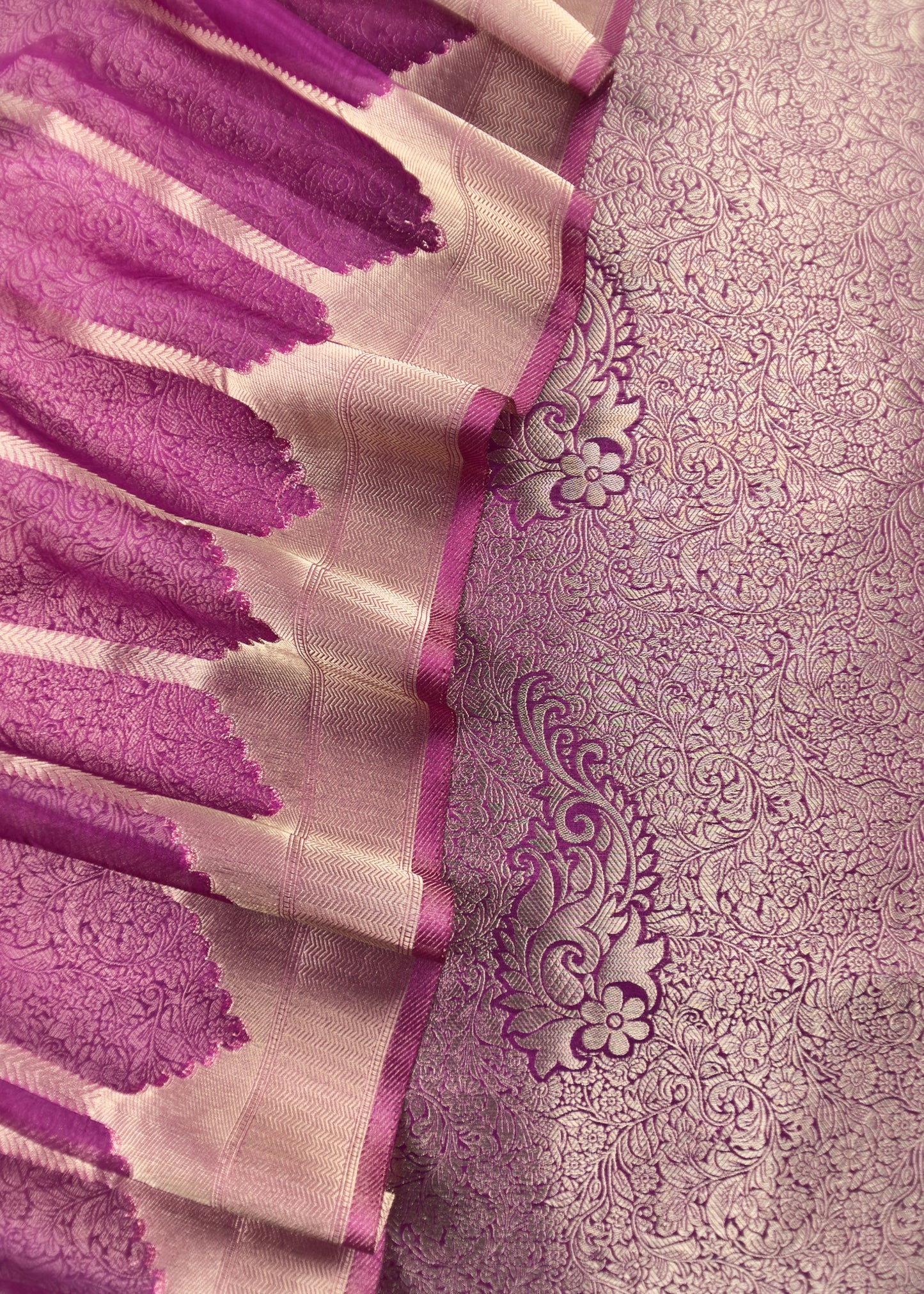 Violet Brocade Kurta With Organza Dupatta