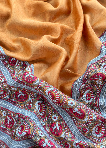 Yellow Maheshwari Silk Suit Fabric With Kalamkari Print