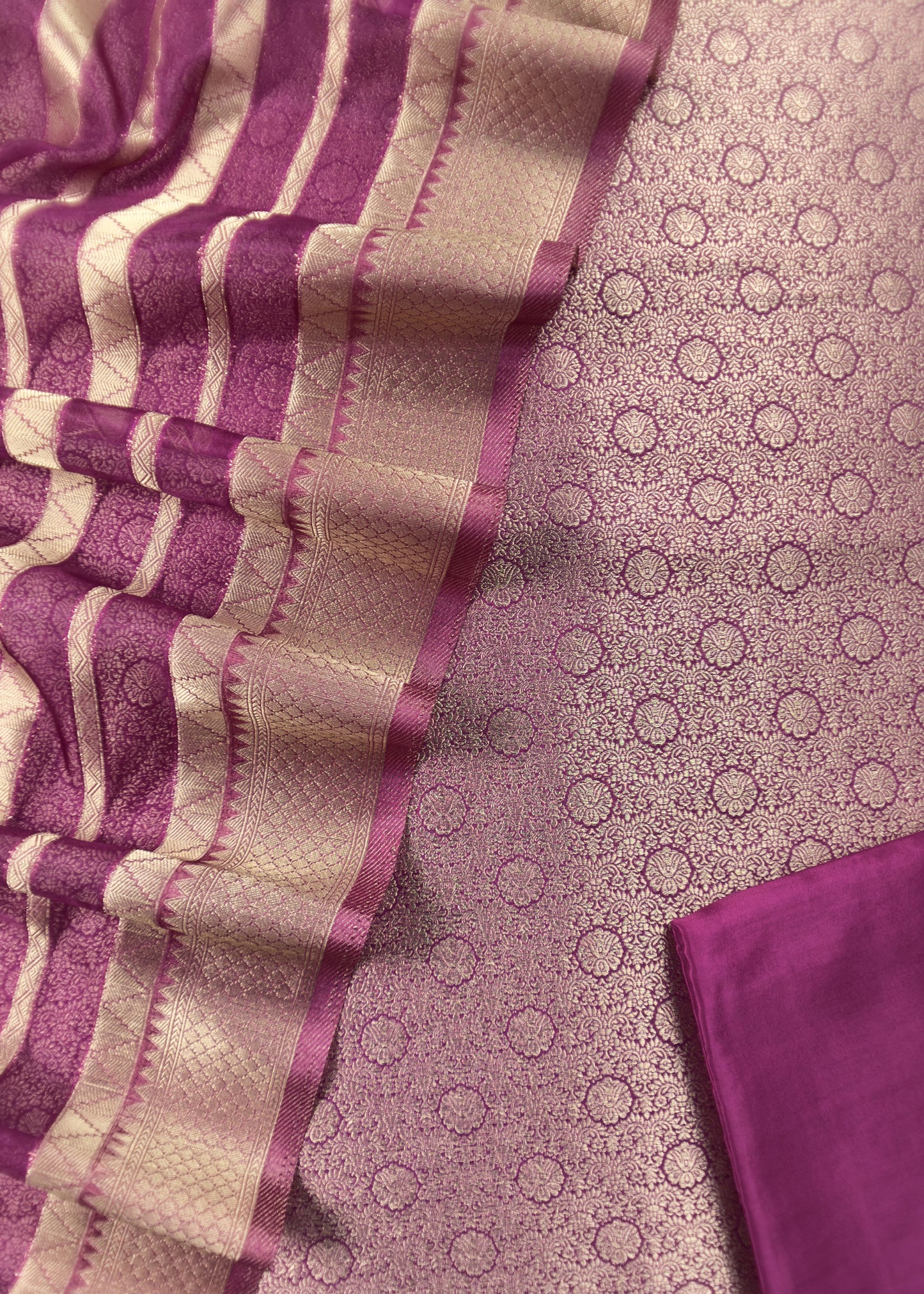 Violet Brocade Kurta With Organza Dupatta