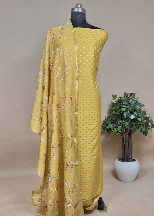 yellow chanderi banarasi suit onlne at india