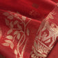Red Chanderi Unstitched suit with Gold zari Jamdani weaving