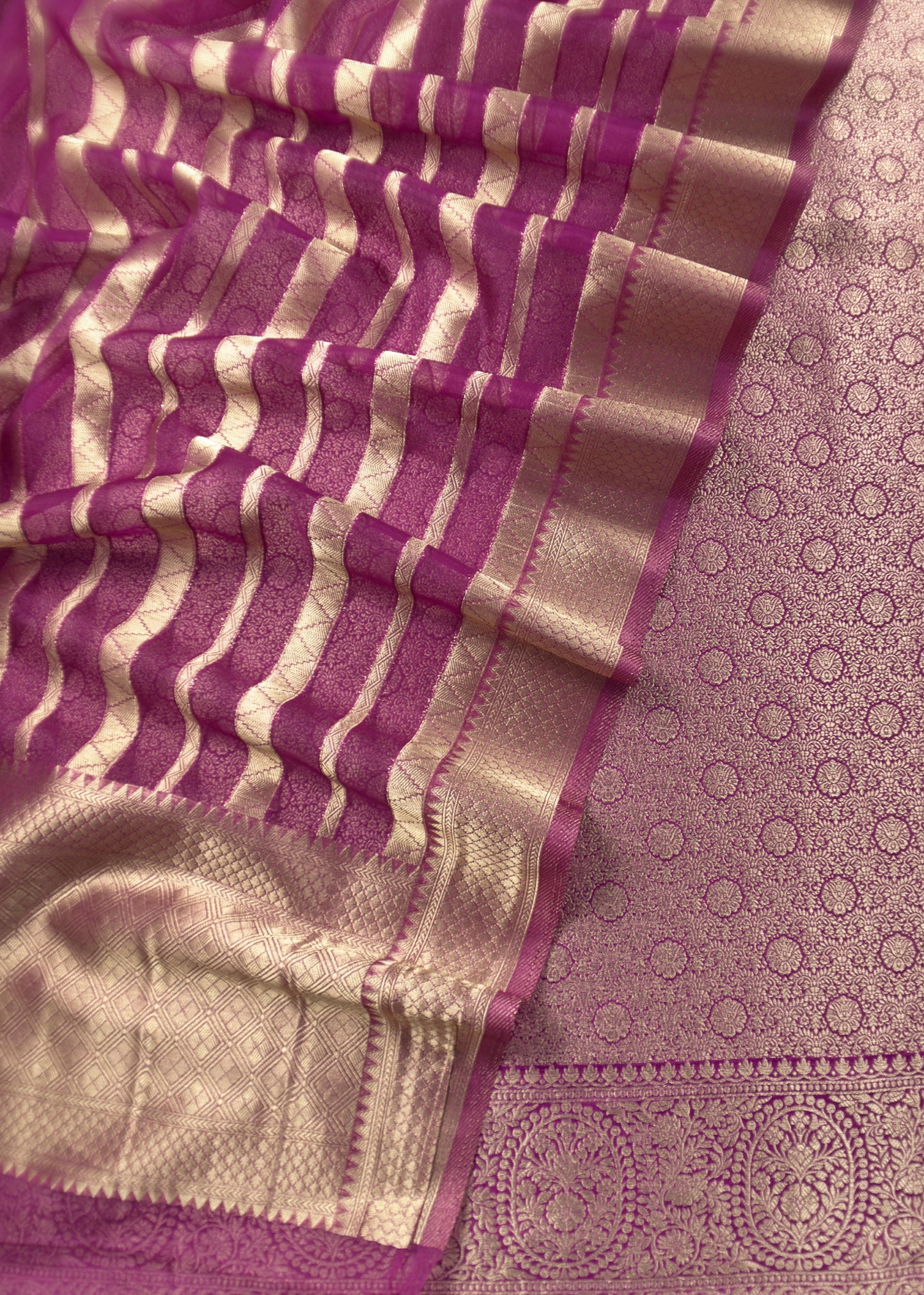 Violet Brocade Kurta With Organza Dupatta