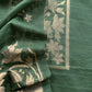 Green Chanderi Unstitched suit with Gold zari Jamdani weaving