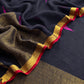 Black Pure Linen Suit Fabric With Gold Zari Needle Jamdani Weaving Handmade On Loom