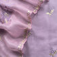 Lavender Handloom Organza Unstitched Suit With Pitta And Lotus Appliqué work