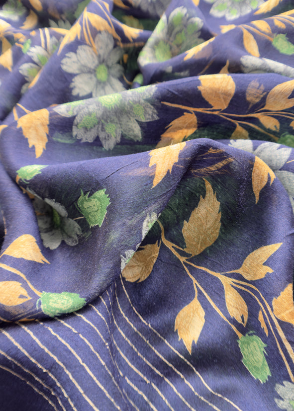 Green Blue Munga Tussar Suit Fabric With Floral Dupatta And Kantha Stitch Hand Embroidery