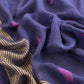 Navy Blue Pure Linen Suit Fabric With Gold Zari Swan Needle Jamdani Weaving Handmade On Loom