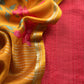 Tomato Red Mustard Munga Tussar Suit Fabric With Floral Dupatta And Kantha Stitch Hand Embroidery