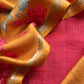 Tomato Red Mustard Munga Tussar Suit Fabric With Floral Dupatta And Kantha Stitch Hand Embroidery