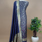 Blue Handloom  Phool-Patti Weaving Suit In Katan Silk