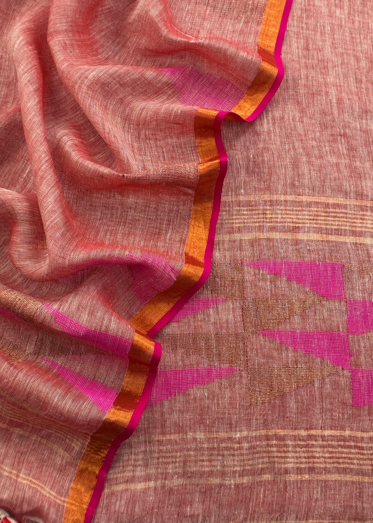 Pure linen suit with jamdani weaving

