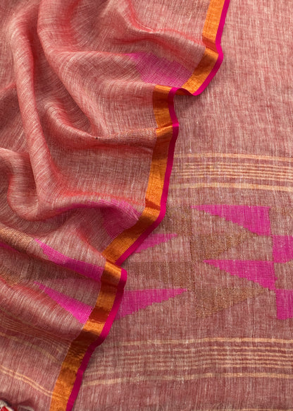 Pure linen suit with jamdani weaving

