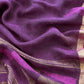 Purple Pure Linen Suit Fabric With Gold Zari Needle Jamdani Weaving Handmade On Loom