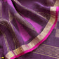 Purple Pure Linen Suit Fabric With Gold Zari Needle Jamdani Weaving Handmade On Loom