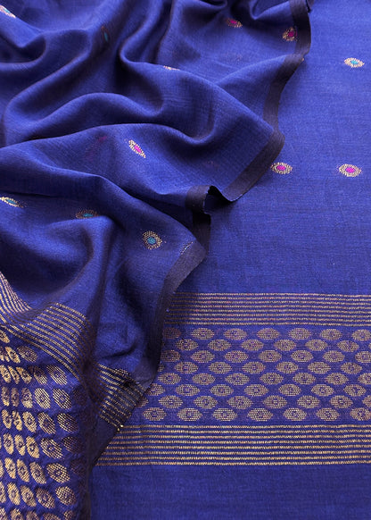 Royal Blue Pure Silk Suit With Meenakari Zari Weaving