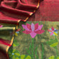 Maroon Pure Linen Suit Fabric With Gold Zari lotus Needle Jamdani Weaving Handmade On Loom