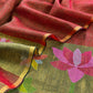 Maroon Pure Linen Suit Fabric With Gold Zari lotus Needle Jamdani Weaving Handmade On Loom